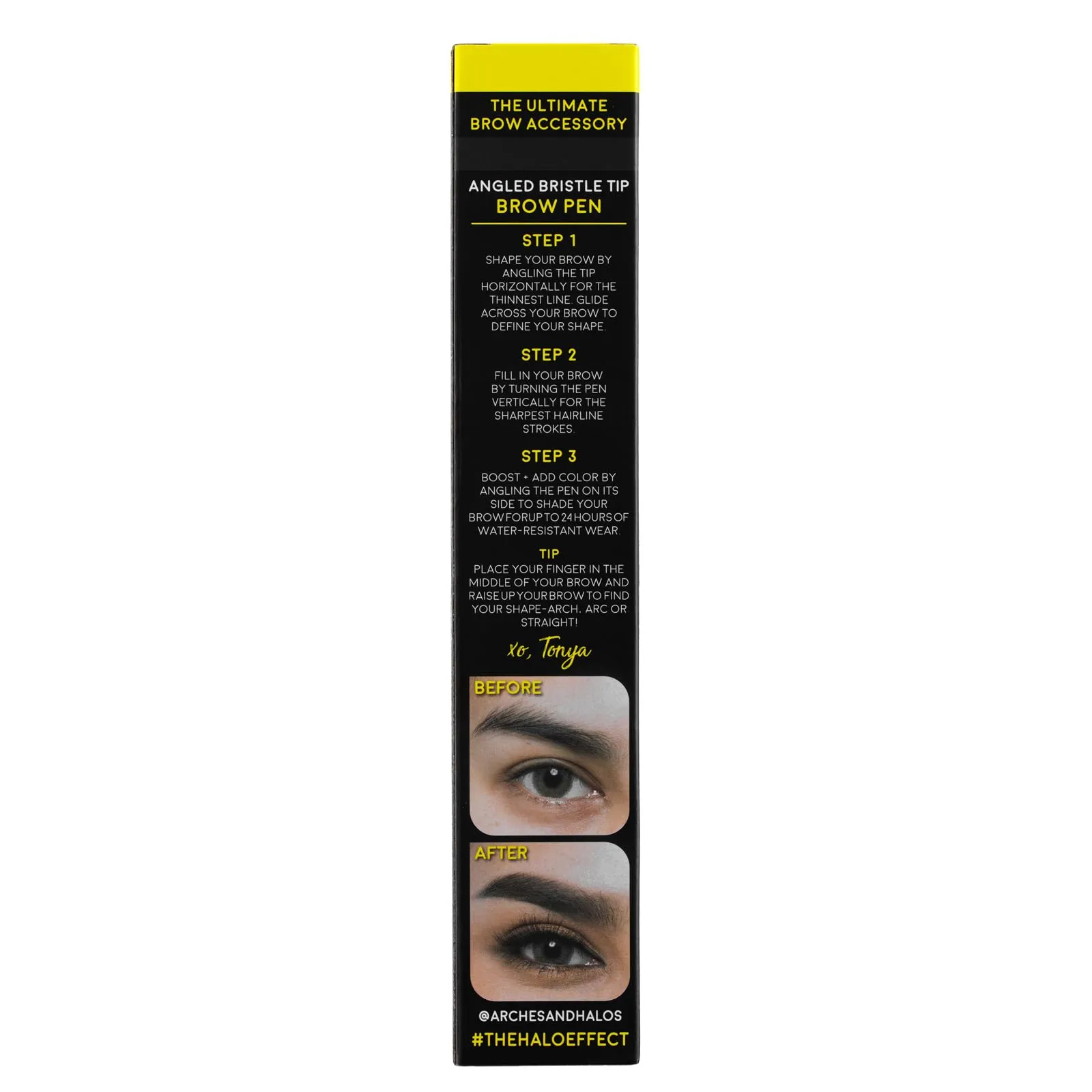 Arches & Halos Angled Bristle Tip Waterproof Brow Pen - Water Based And Smudge Proof - Fills In Sparse Eyebrows And Gives Fuller Effect - Covers Scars Or Overplucked Brows - Dark Brown - 0.051 Oz