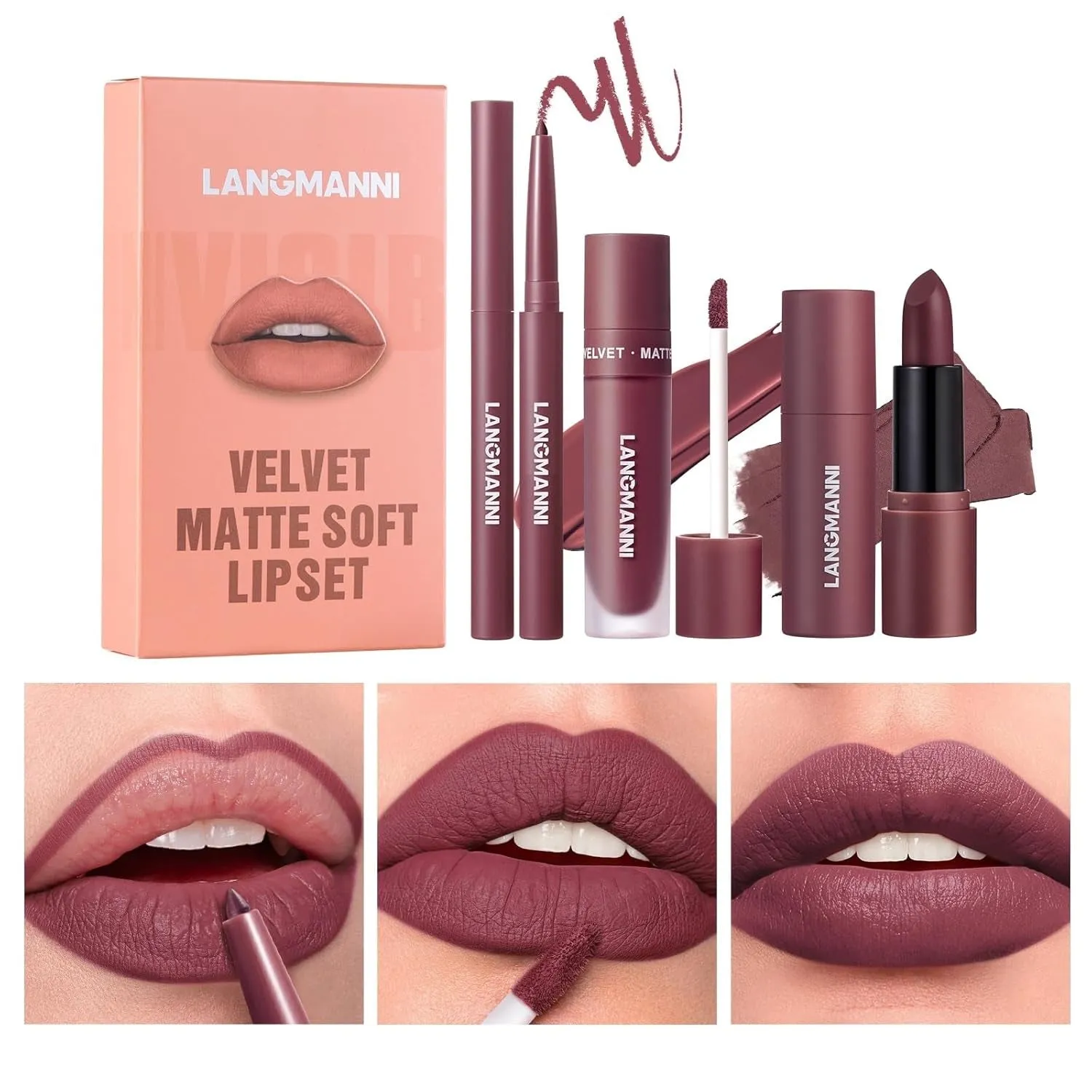 Matte Velvet Lipstick & Liner Set: 9-Piece Waterproof Lip Makeup Gift Collection