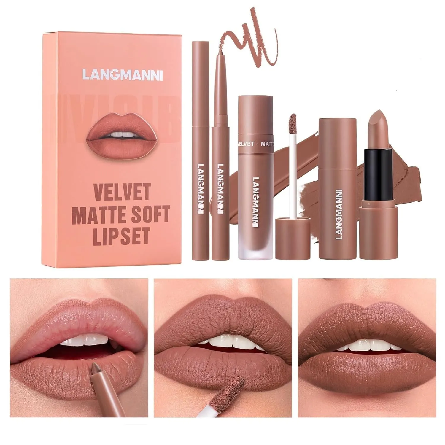 Matte Velvet Lipstick & Liner Set: 9-Piece Waterproof Lip Makeup Gift Collection