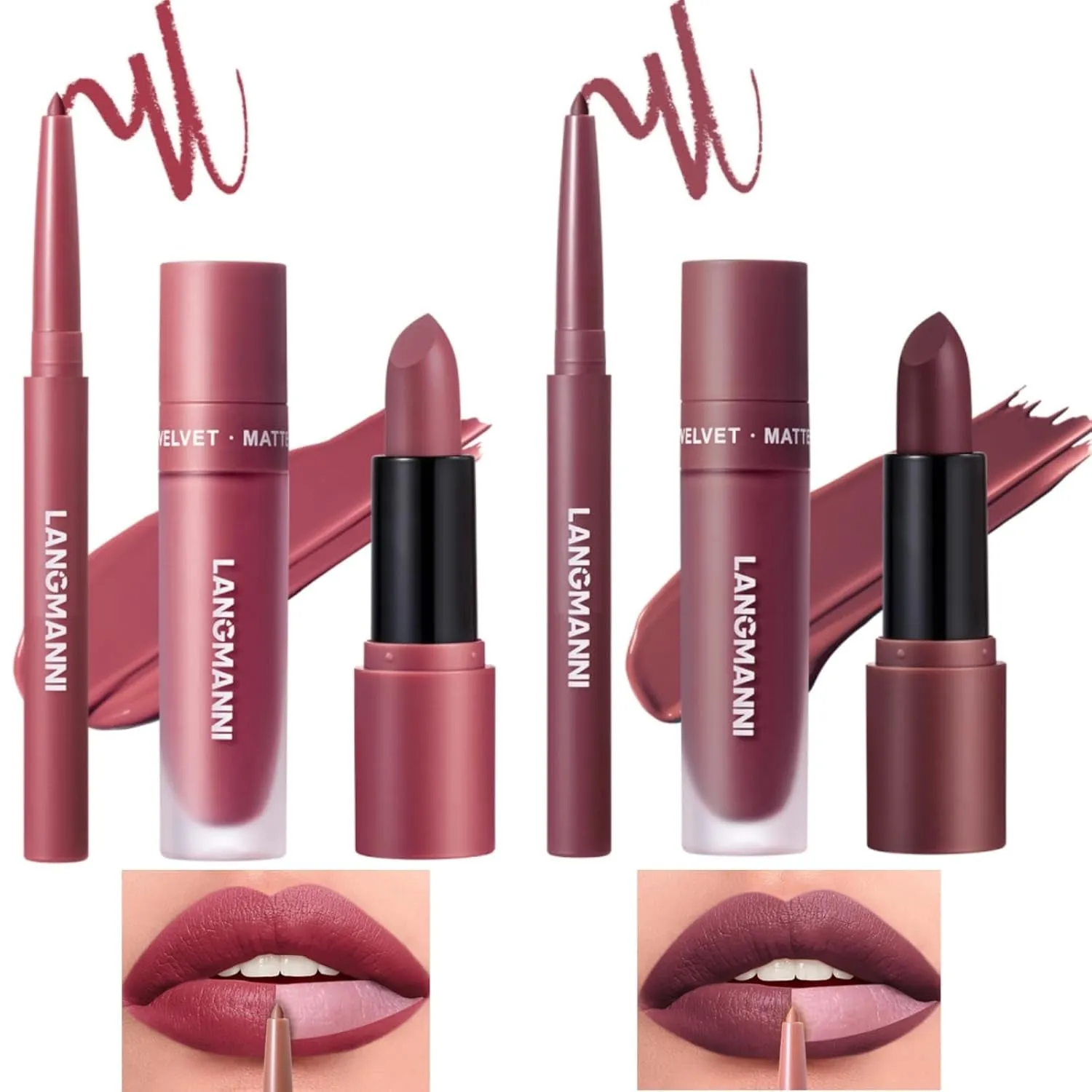 Matte Velvet Lipstick & Liner Set: 9-Piece Waterproof Lip Makeup Gift Collection