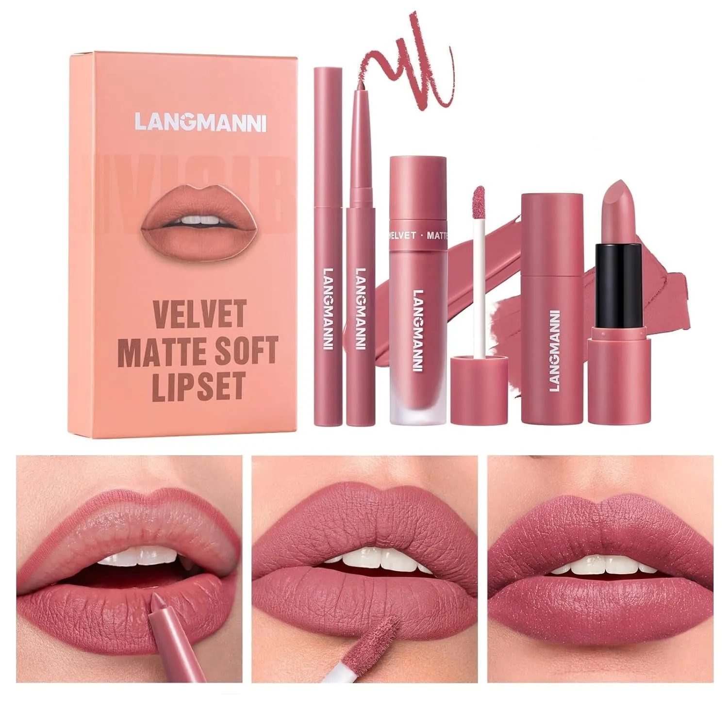 Matte Velvet Lipstick & Liner Set: 9-Piece Waterproof Lip Makeup Gift Collection