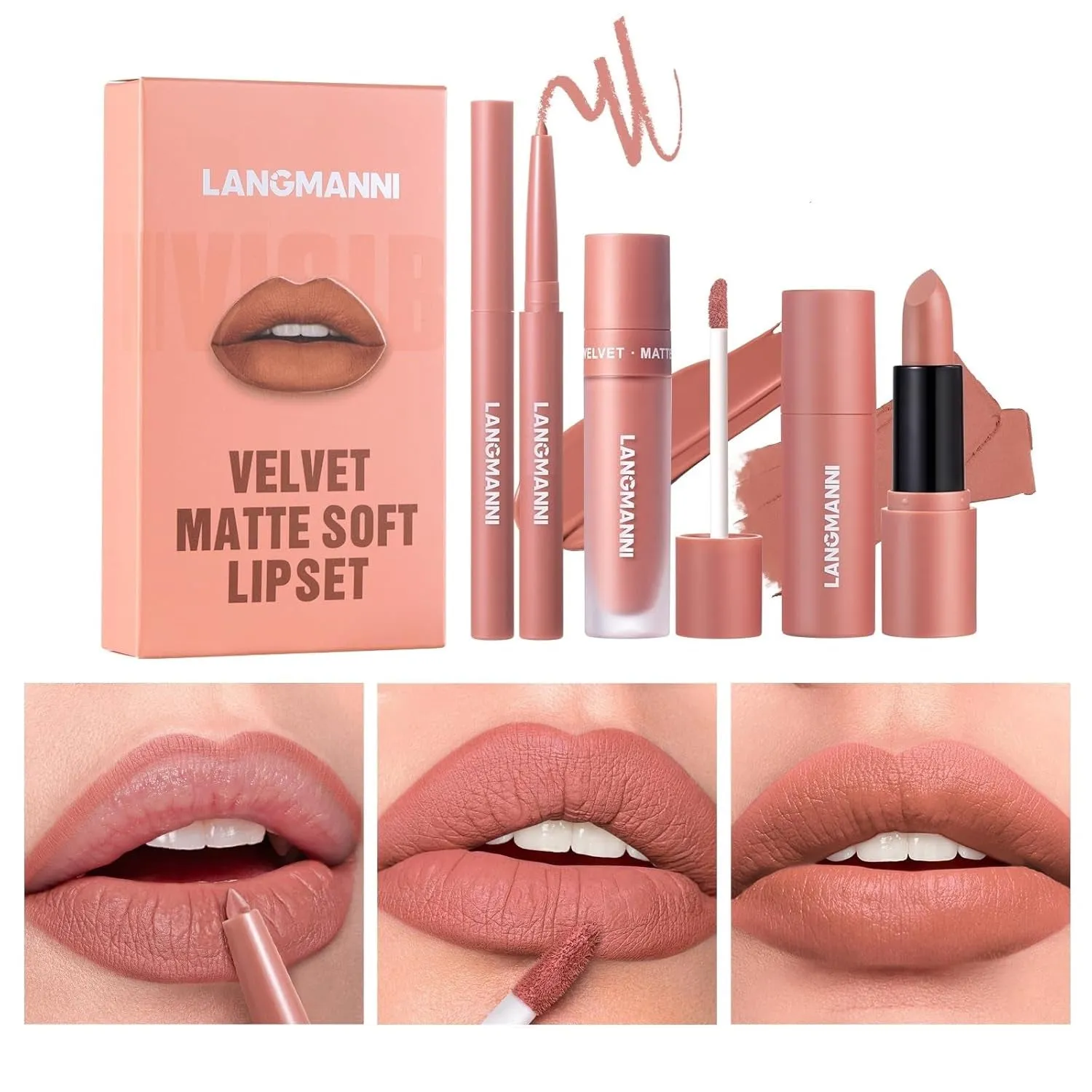 Matte Velvet Lipstick & Liner Set: 9-Piece Waterproof Lip Makeup Gift Collection