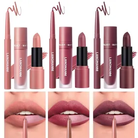 Matte Velvet Lipstick & Liner Set: 9-Piece Waterproof Lip Makeup Gift Collection