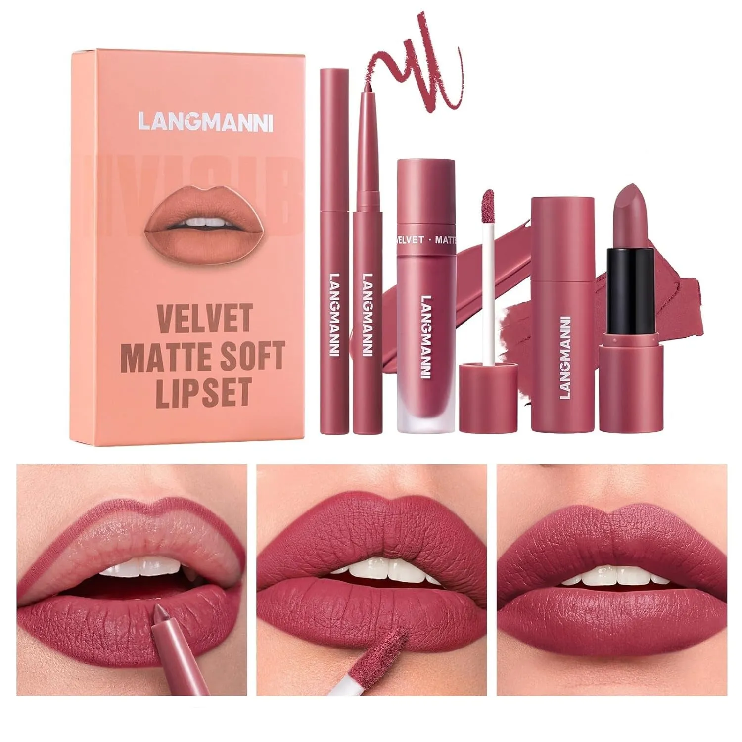 Matte Velvet Lipstick & Liner Set: 9-Piece Waterproof Lip Makeup Gift Collection