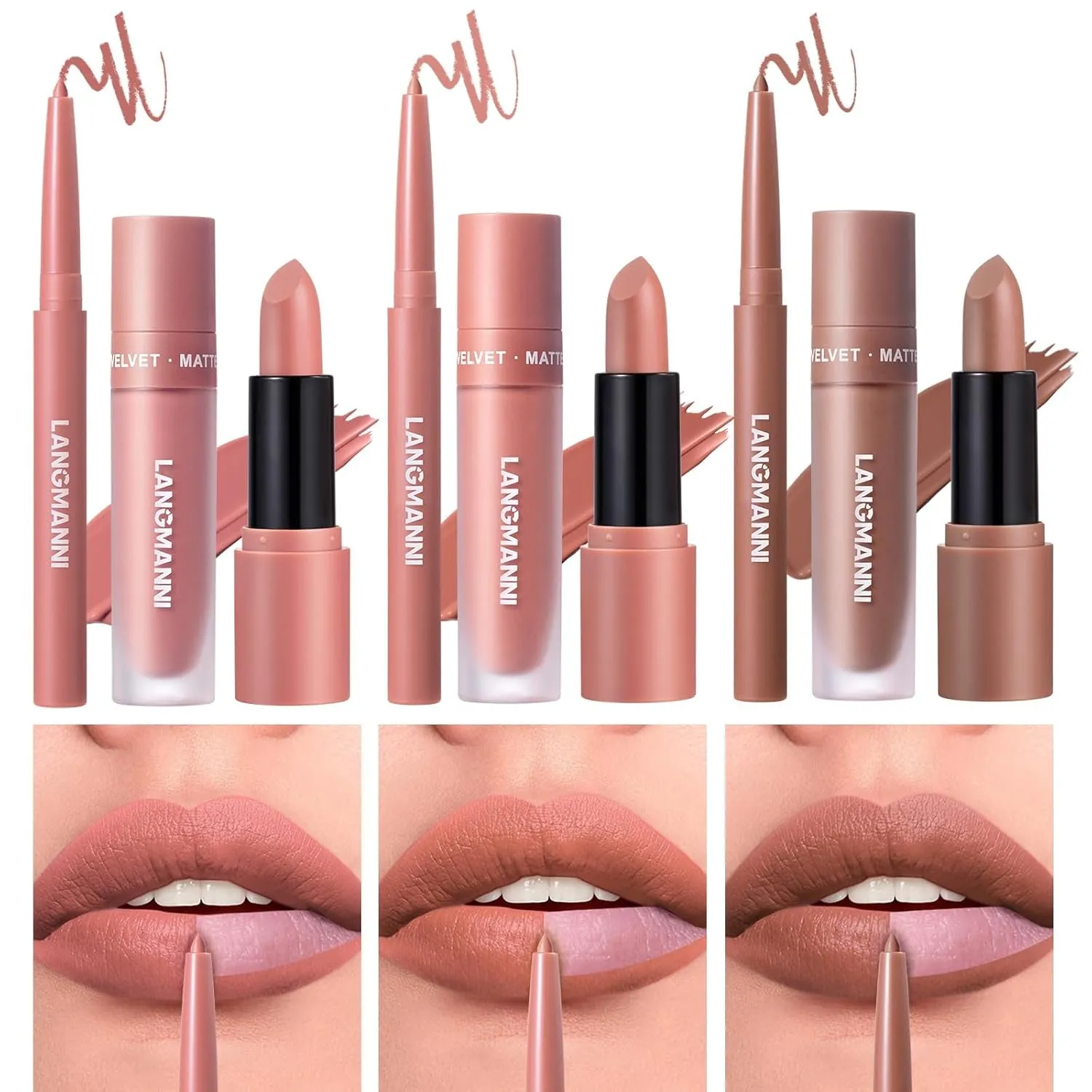 Matte Velvet Lipstick & Liner Set: 9-Piece Waterproof Lip Makeup Gift Collection