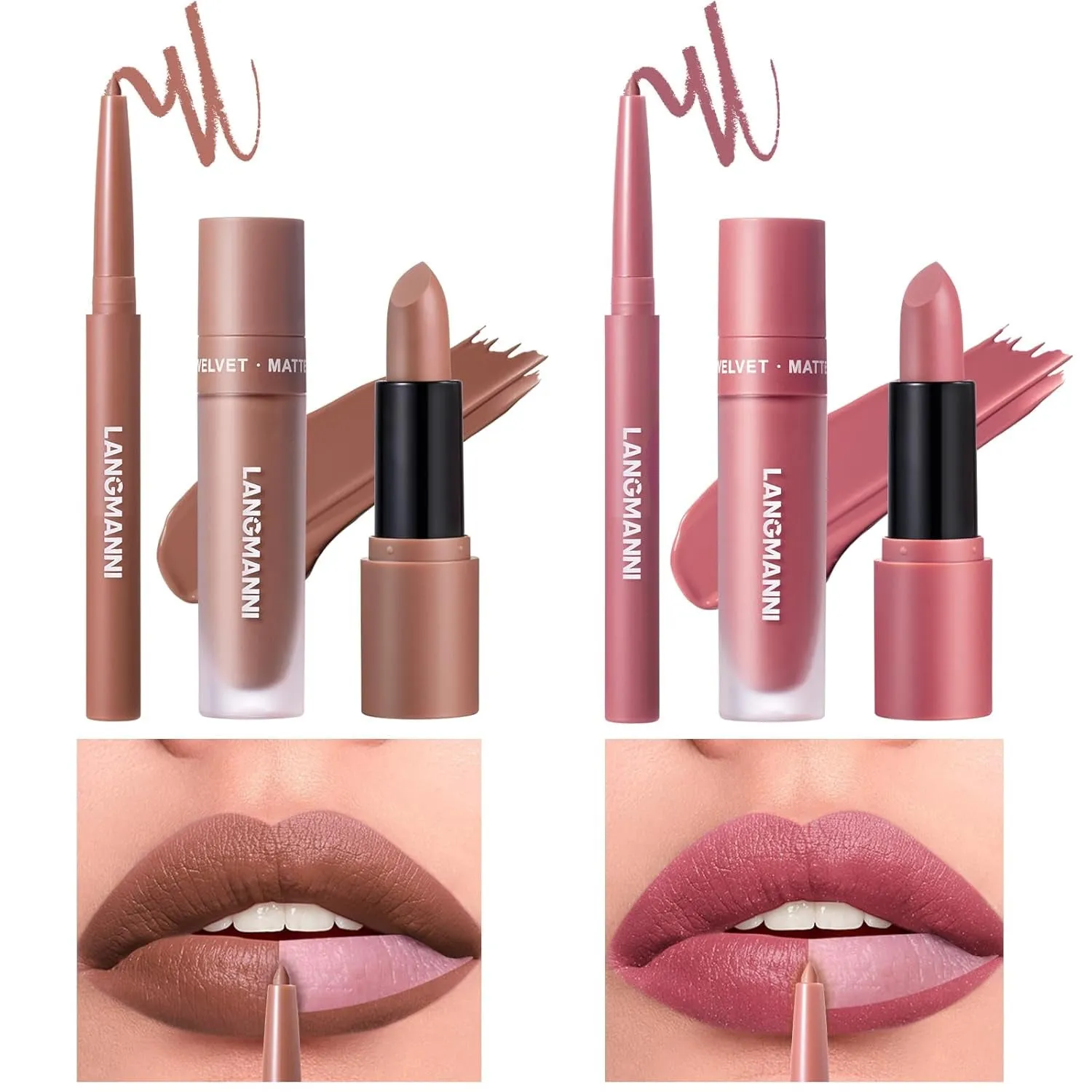 Matte Velvet Lipstick & Liner Set: 9-Piece Waterproof Lip Makeup Gift Collection