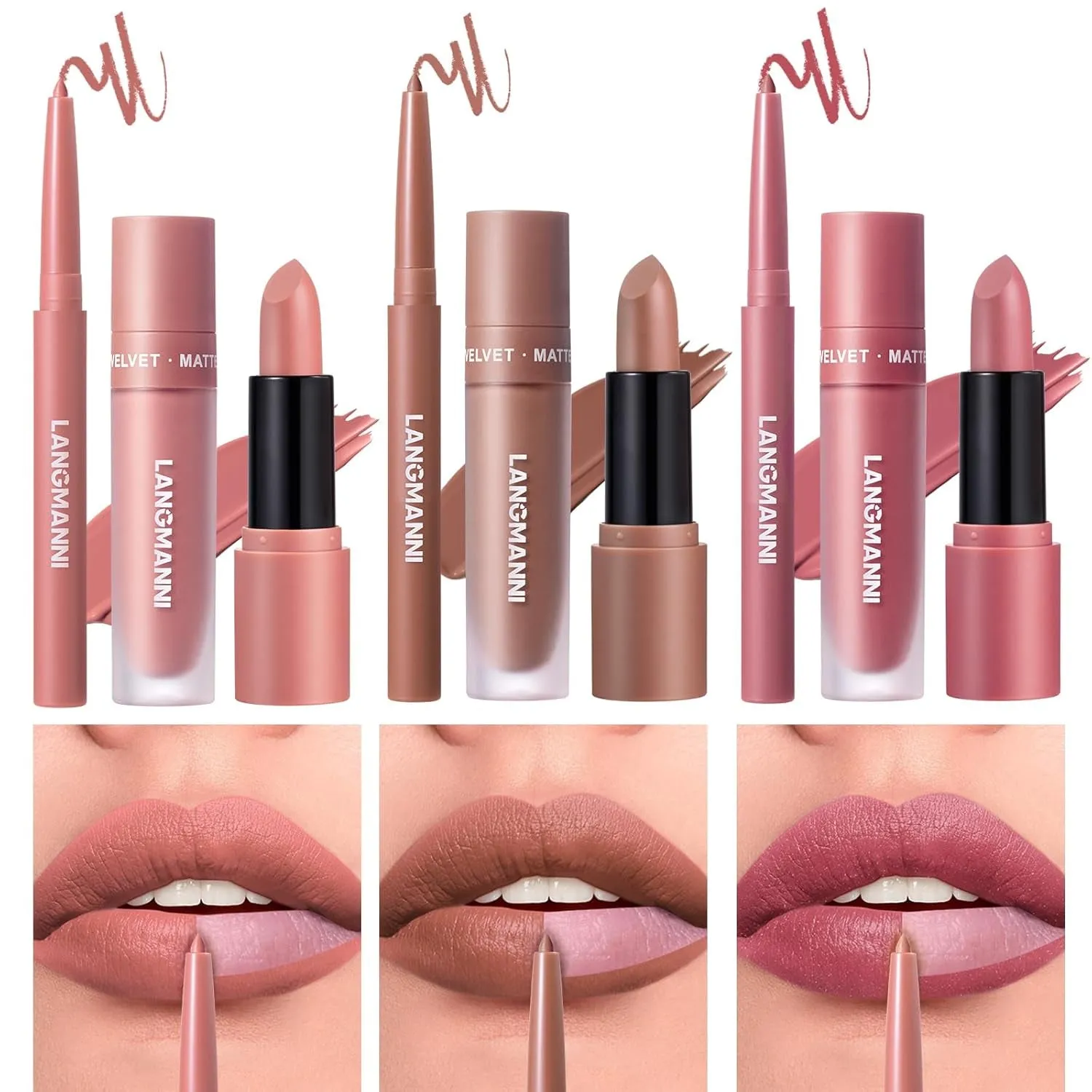 Matte Velvet Lipstick & Liner Set: 9-Piece Waterproof Lip Makeup Gift Collection