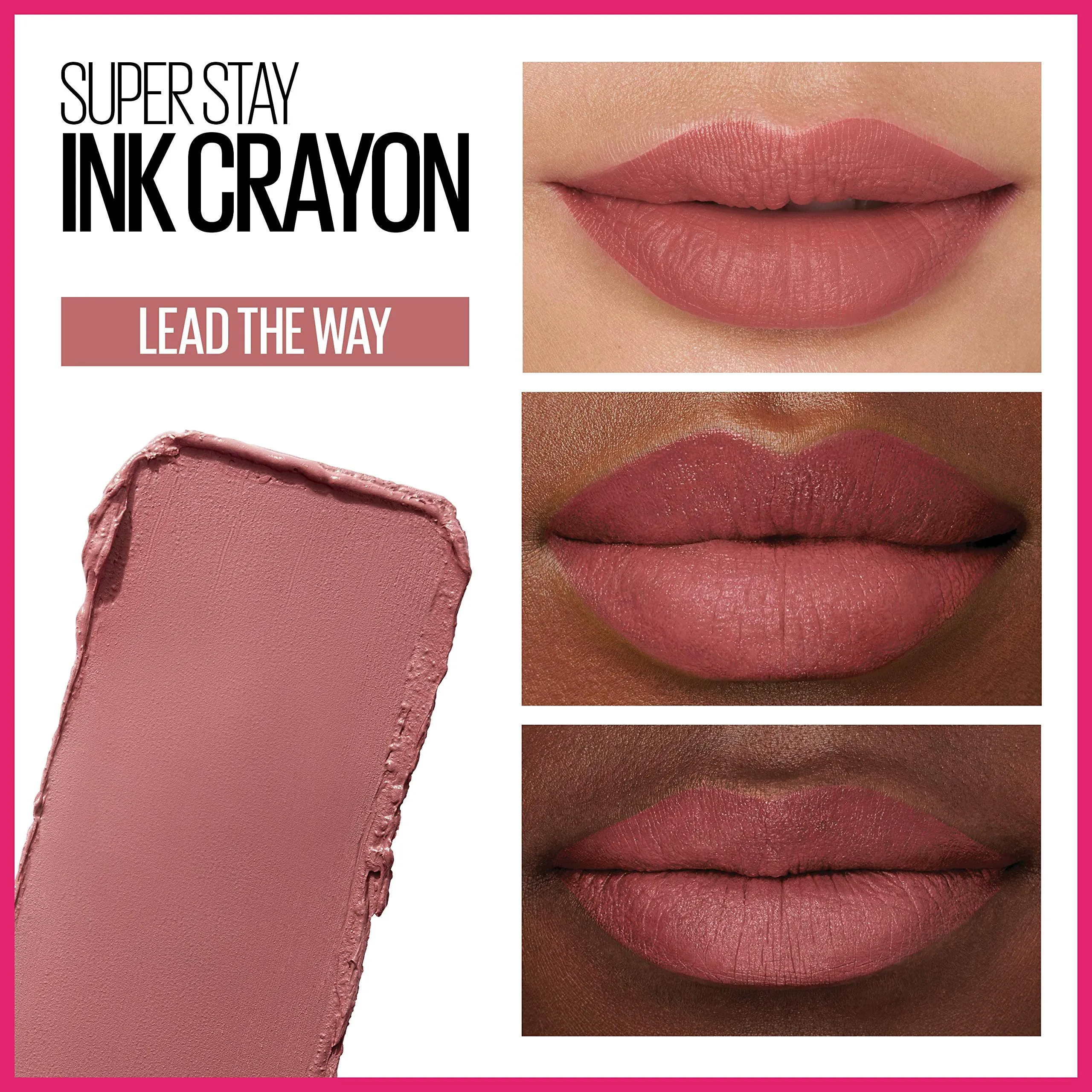 Maybelline Super Stay Ink Crayon Lipstick, Precision Tip Matte Lip Crayon with Built-in Sharpener, Longwear Up To 8Hrs, Lead The Way, Pink Beige, 0.04 oz