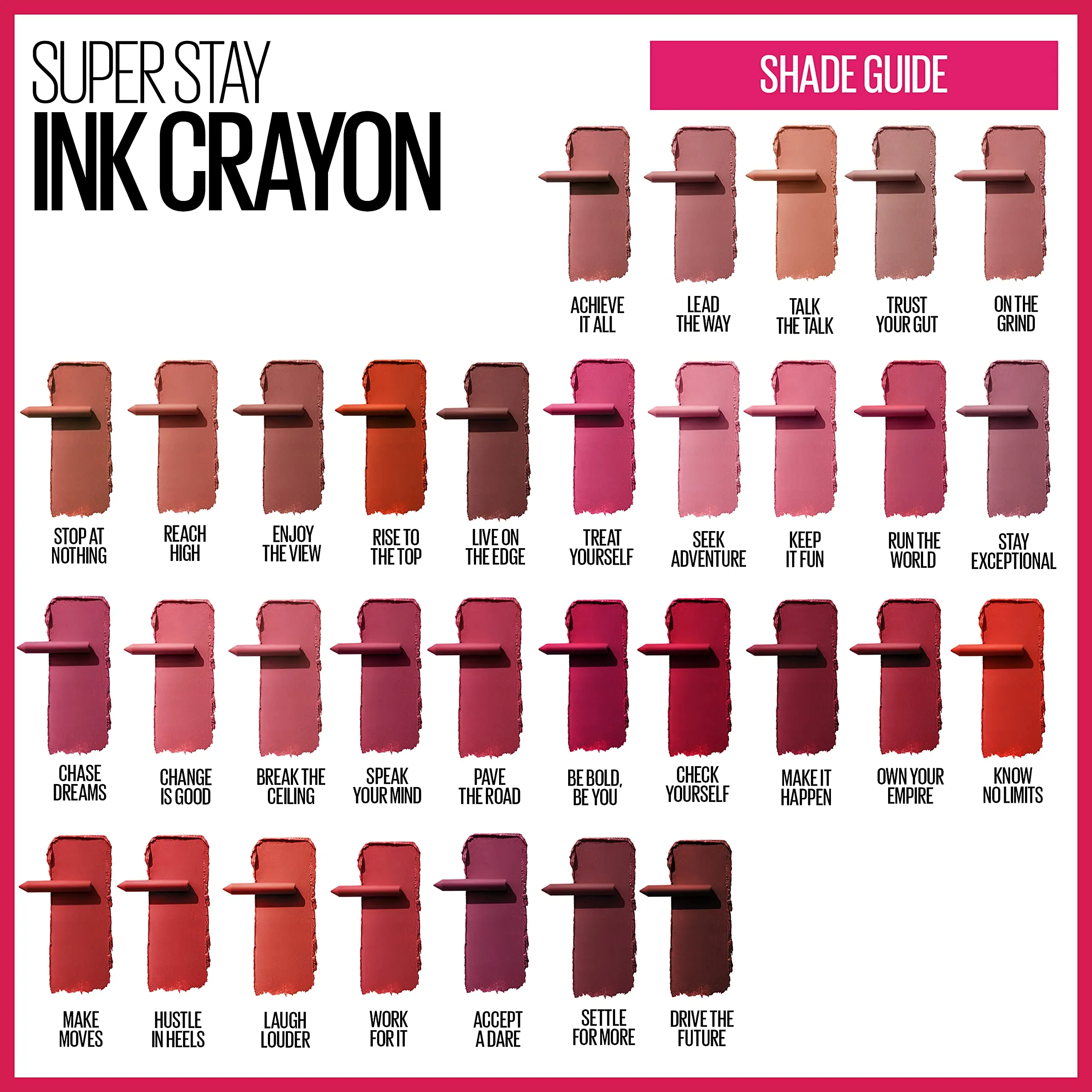 Maybelline Super Stay Ink Crayon Lipstick, Precision Tip Matte Lip Crayon with Built-in Sharpener, Longwear Up To 8Hrs, On The Grind, Purple Mauve Pink, 0.04 oz