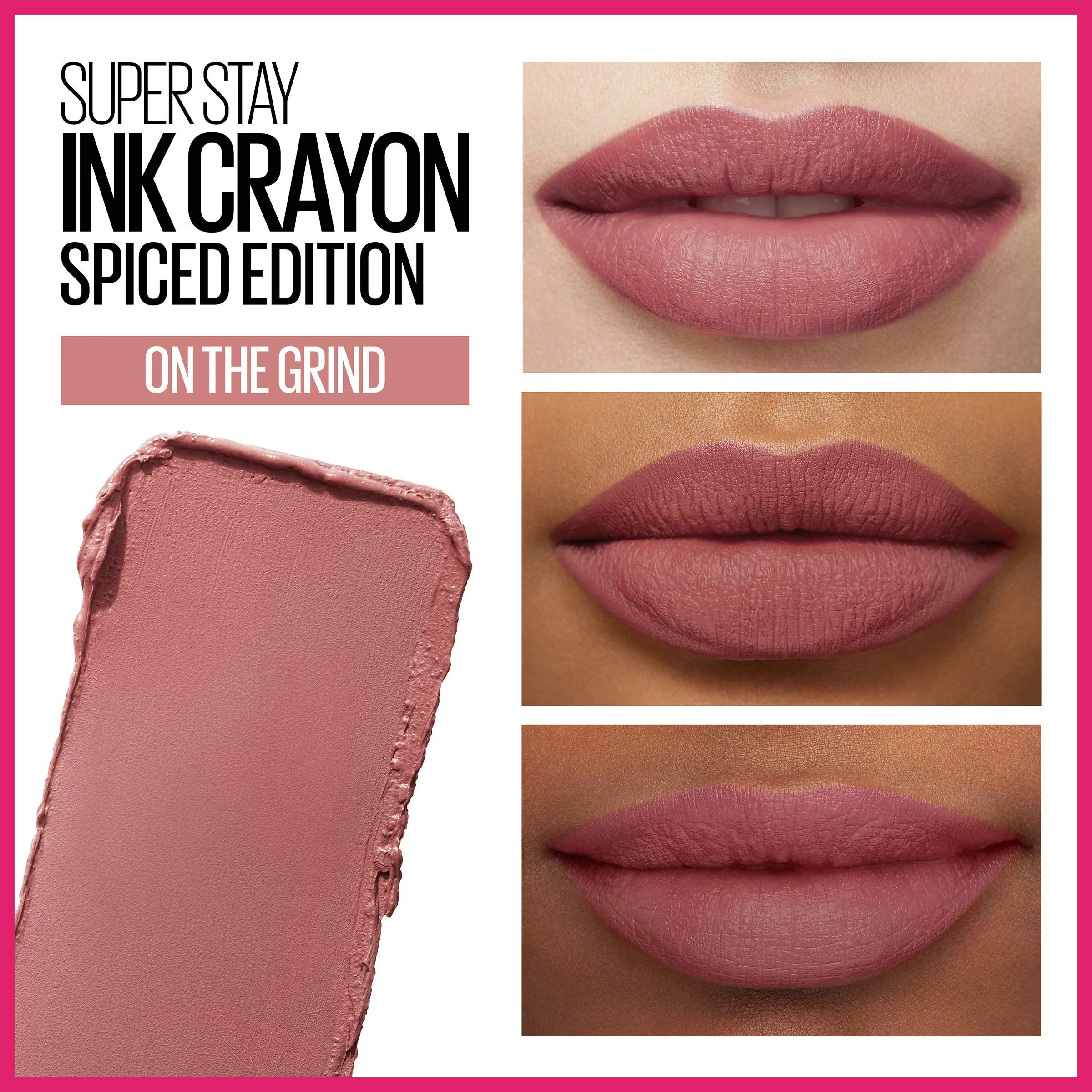 Maybelline Super Stay Ink Crayon Lipstick, Precision Tip Matte Lip Crayon with Built-in Sharpener, Longwear Up To 8Hrs, On The Grind, Purple Mauve Pink, 0.04 oz