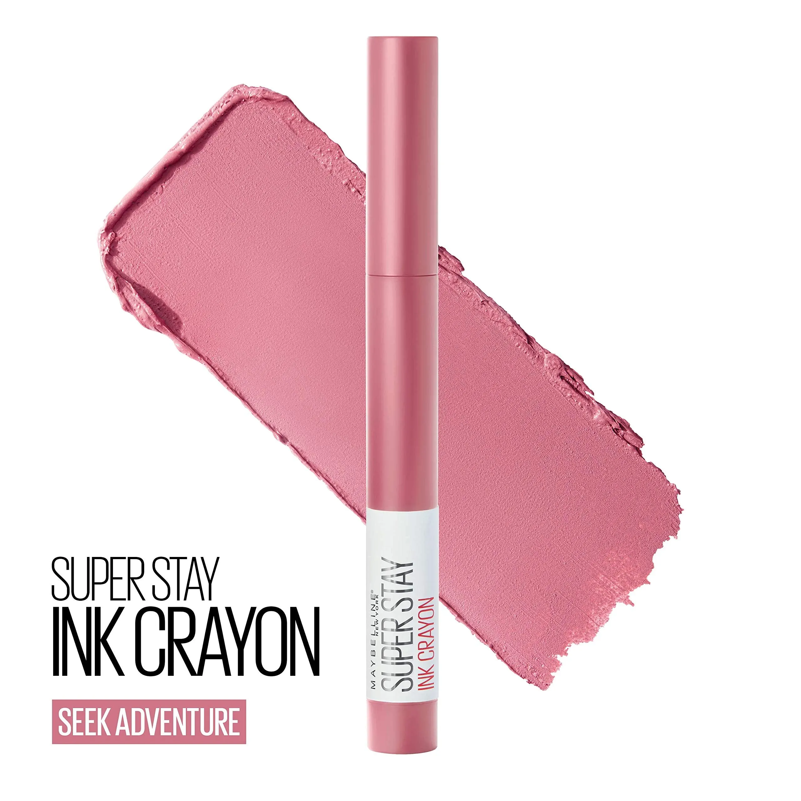 Maybelline Super Stay Ink Crayon Lipstick, Precision Tip Matte Lip Crayon with Built-in Sharpener, Longwear Up To 8Hrs, Seek Adventure, Warm Pink, 0.04 oz