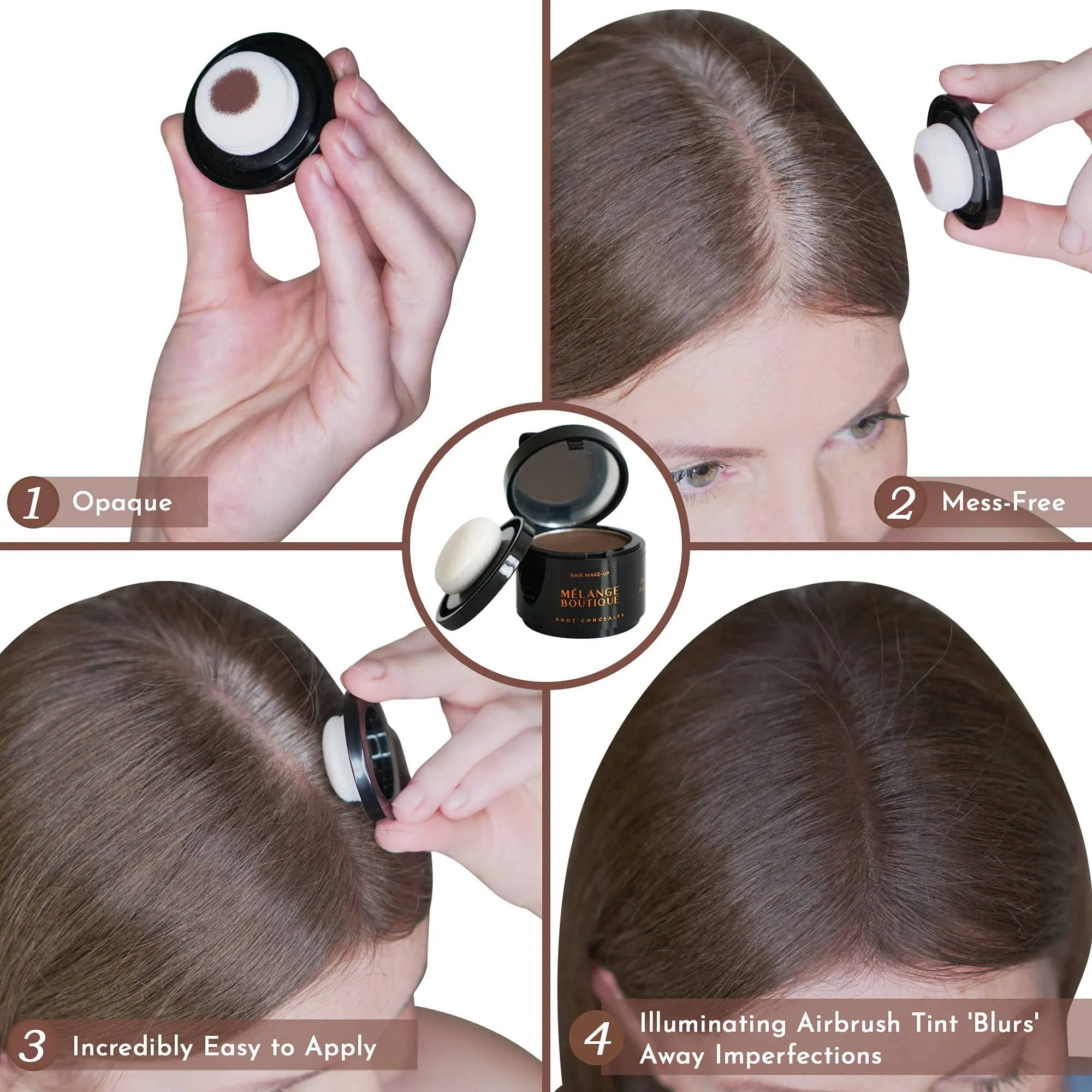 Melange Boutique Root Touch Up Hair Powder Concealer Pod Medium Brown - Tinted Instant Root Cover Hair Makeup to Conceal Gray Hair, Blur Growth, 0.14 Ounce (Pack of 1)