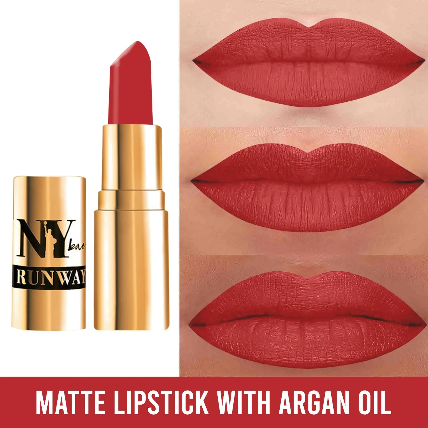 NY Bae Argan Oil Infused Matte Lipstick Runway Range - On Fleek 15 (4.5 g) | Red | Rich Colour | Full Coverage | Long lasting | Cruelty Free